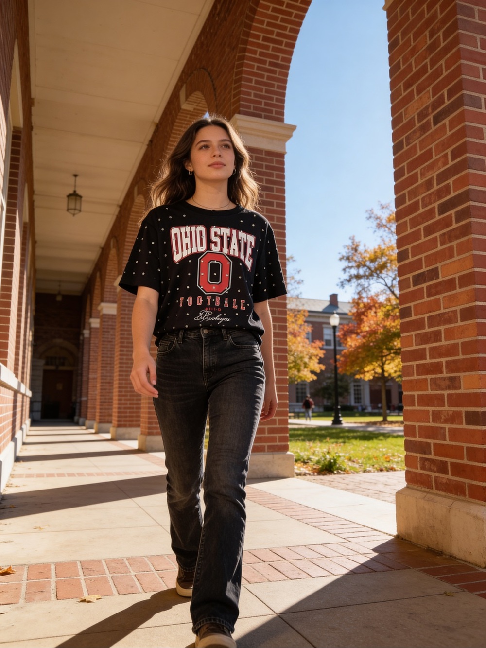 Ohio State Football Black Logo Tee - Rhinestone Embellished